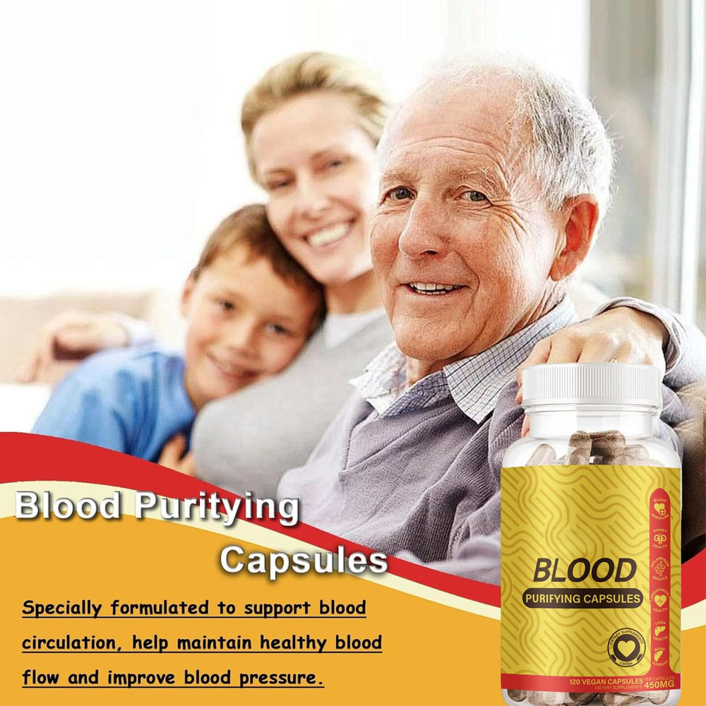 Close-up of TAFUTY Blood Purifying Capsules filled in a bottle
