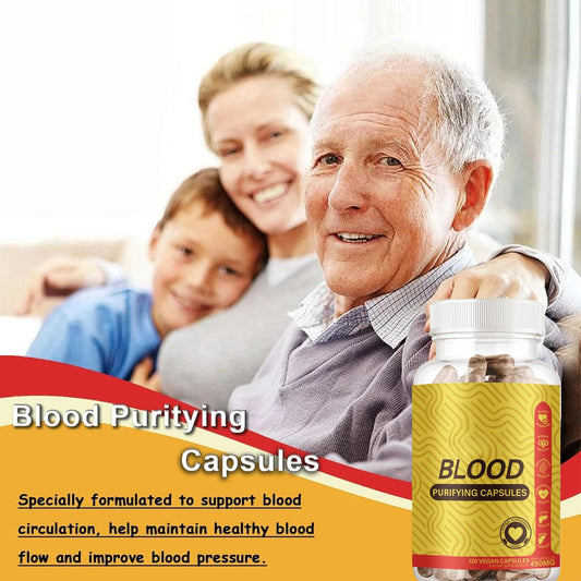 Close-up of TAFUTY Blood Purifying Capsules filled in a bottle
