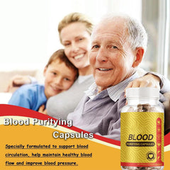 Close-up of TAFUTY Blood Purifying Capsules filled in a bottle