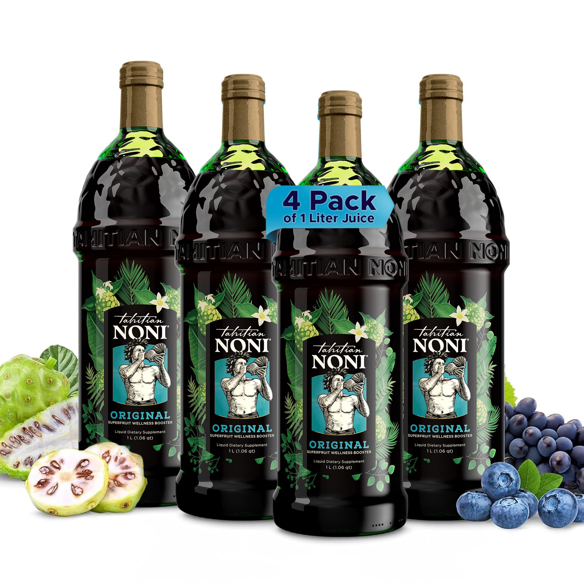 Tahitian Noni juice bottle front, convenient daily vitality option.