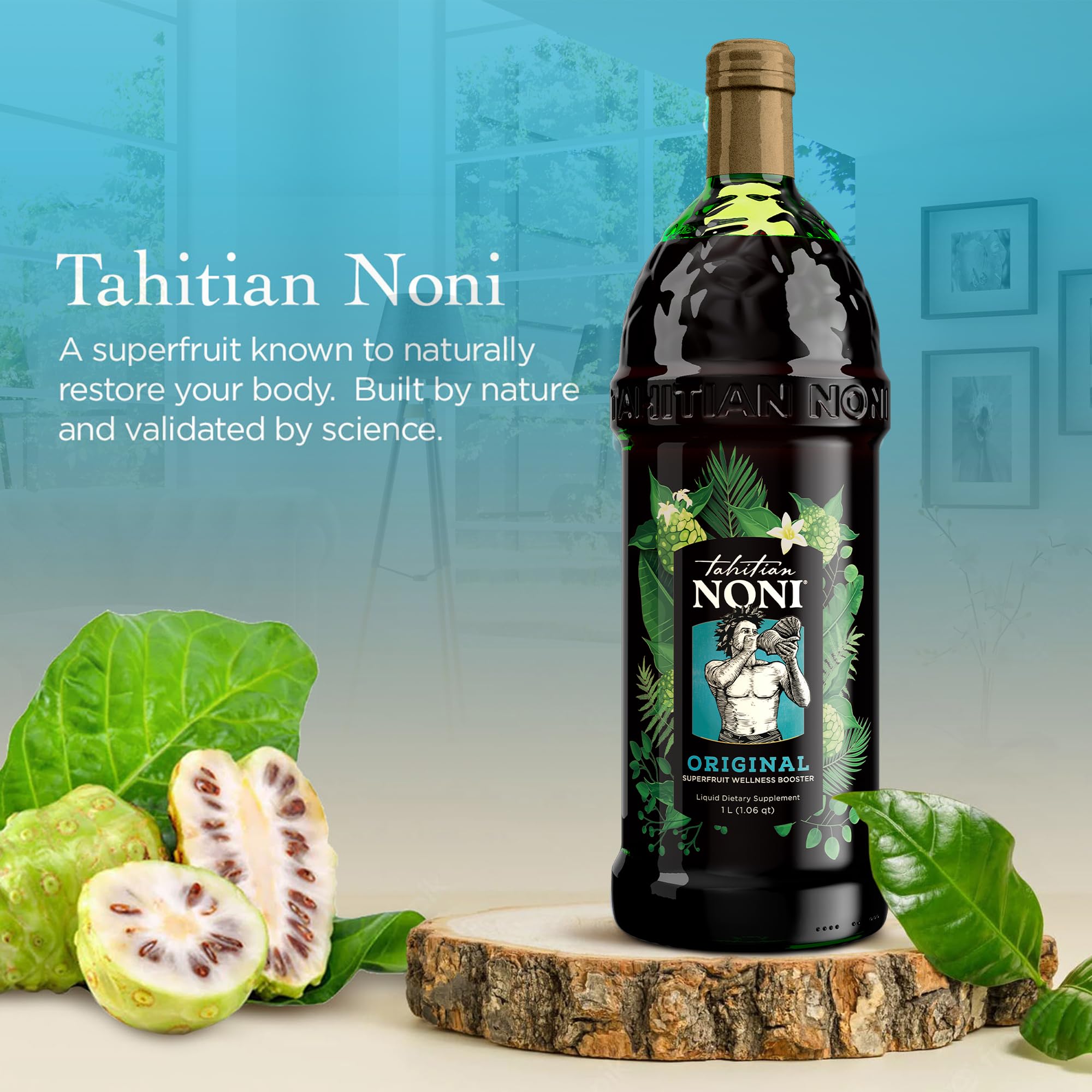 Tahitian Noni juice bottle pour, great for smoothies or fresh juice.