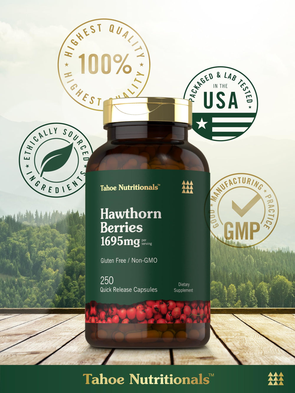 Tahoe Nutritionals Hawthorn Berry Capsules packaging on bottle