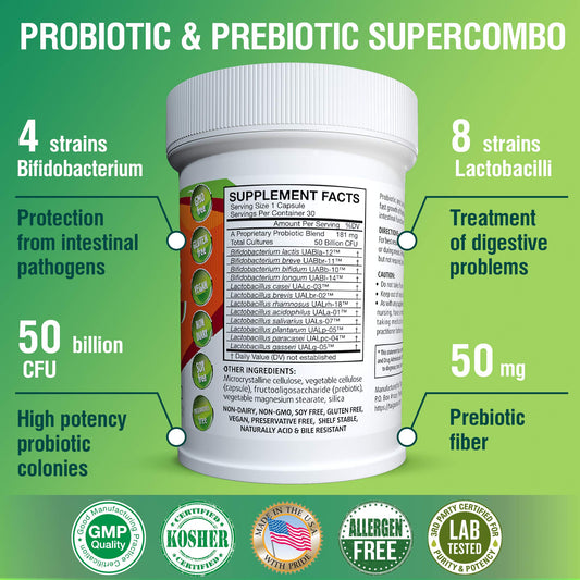 TAIGASEA probiotic bottle label showing 50B CFU