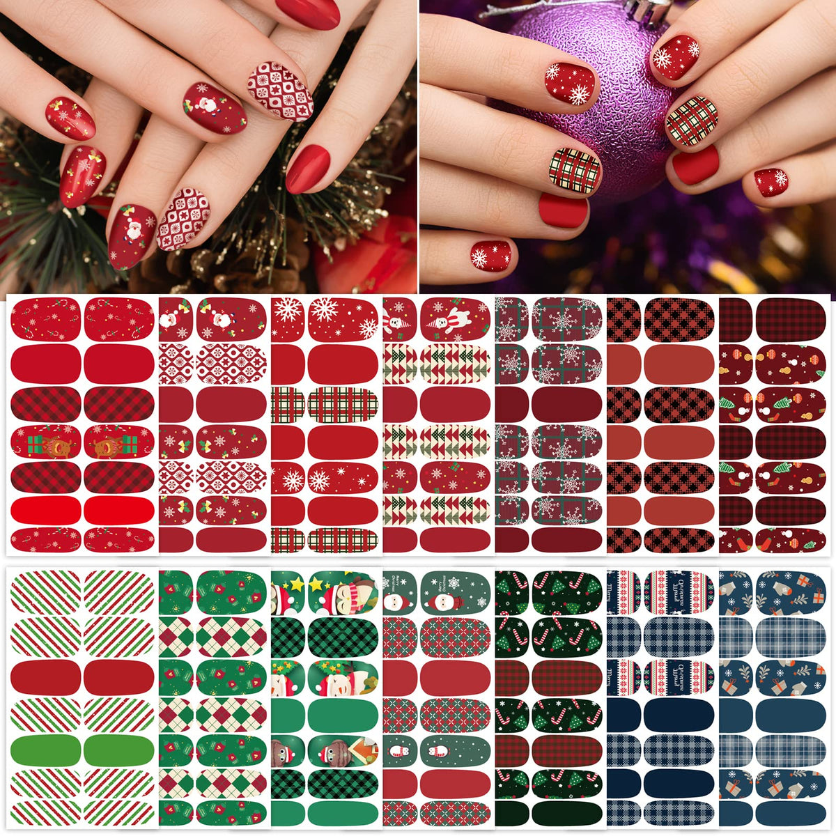 TailaiMei Christmas nail wraps collection with festive red-green designs for quick party-ready nails.