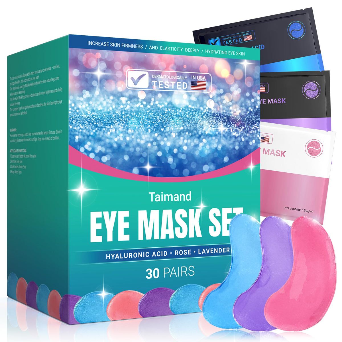Taimand Under Eye Patches packaging demonstrates portable, hygienic on-the-go skincare.