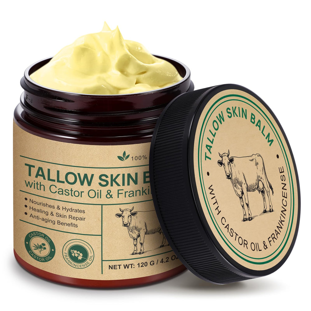 Front view of Tallow Frankincense Balm jar and packaging
