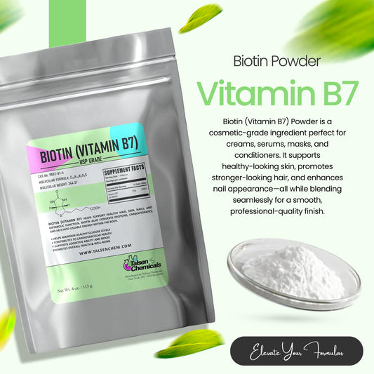 Biotin Vitamin B7 powder close-up in scoop