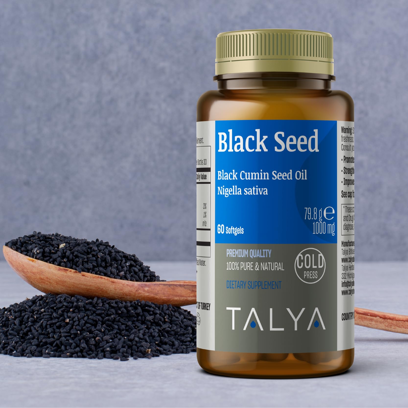 TALYA Softgel bottle with label and seal