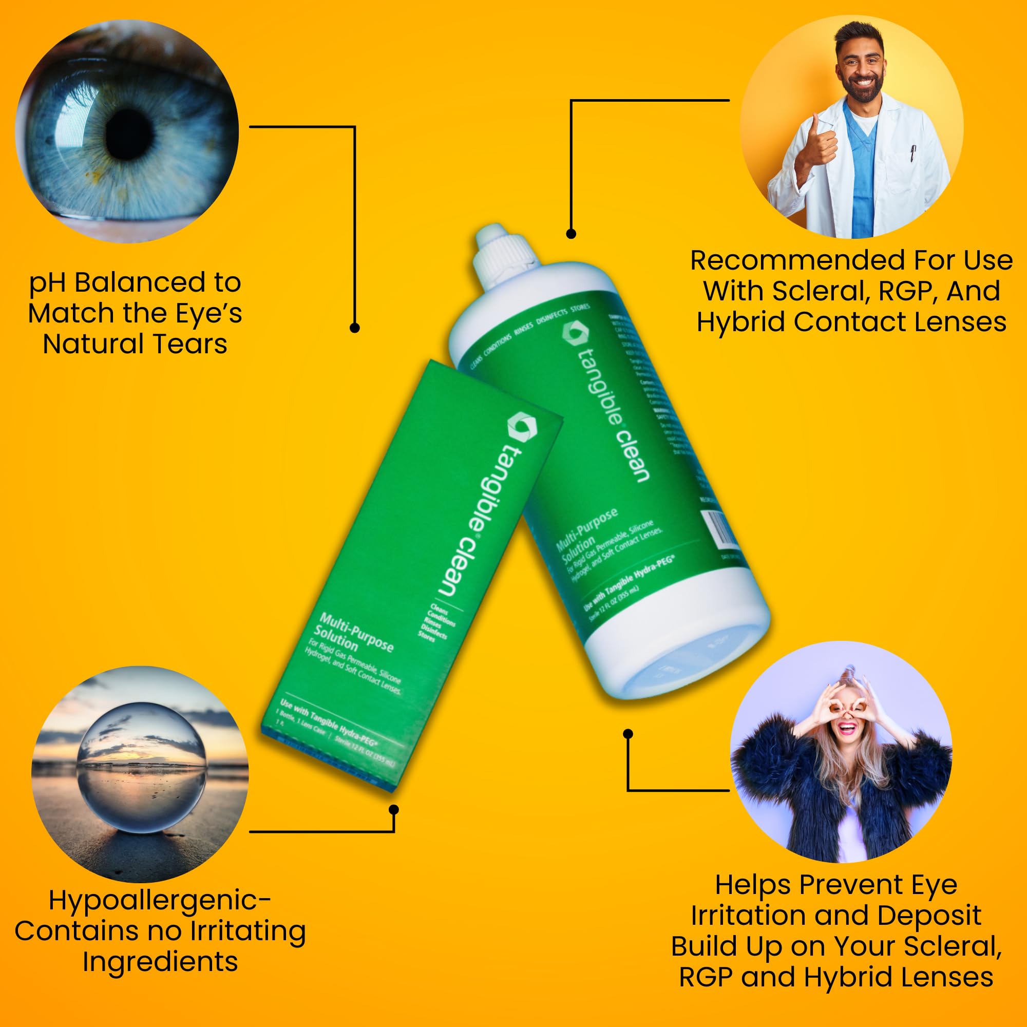 Deposits being removed from a contact lens with Tangible Clean