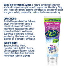 Close-up of Tanner's Tasty Paste Baby Bling Vanilla toothpaste for kids 4.2 oz