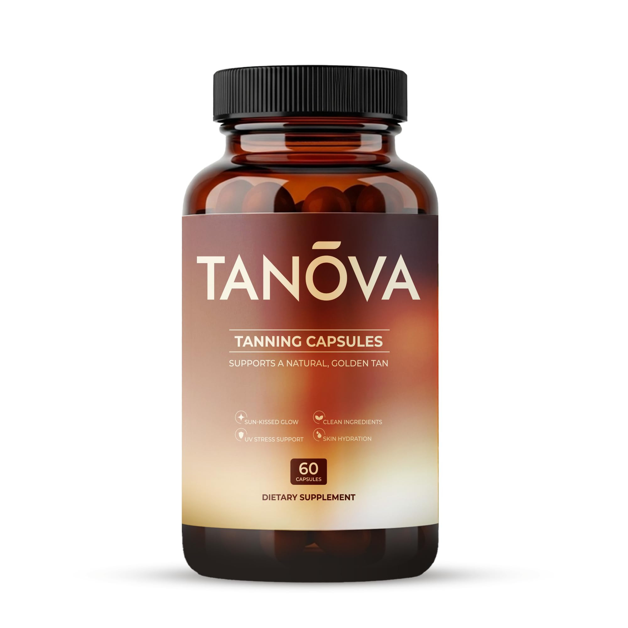 Bottle of Tanova Tanning Pills with label