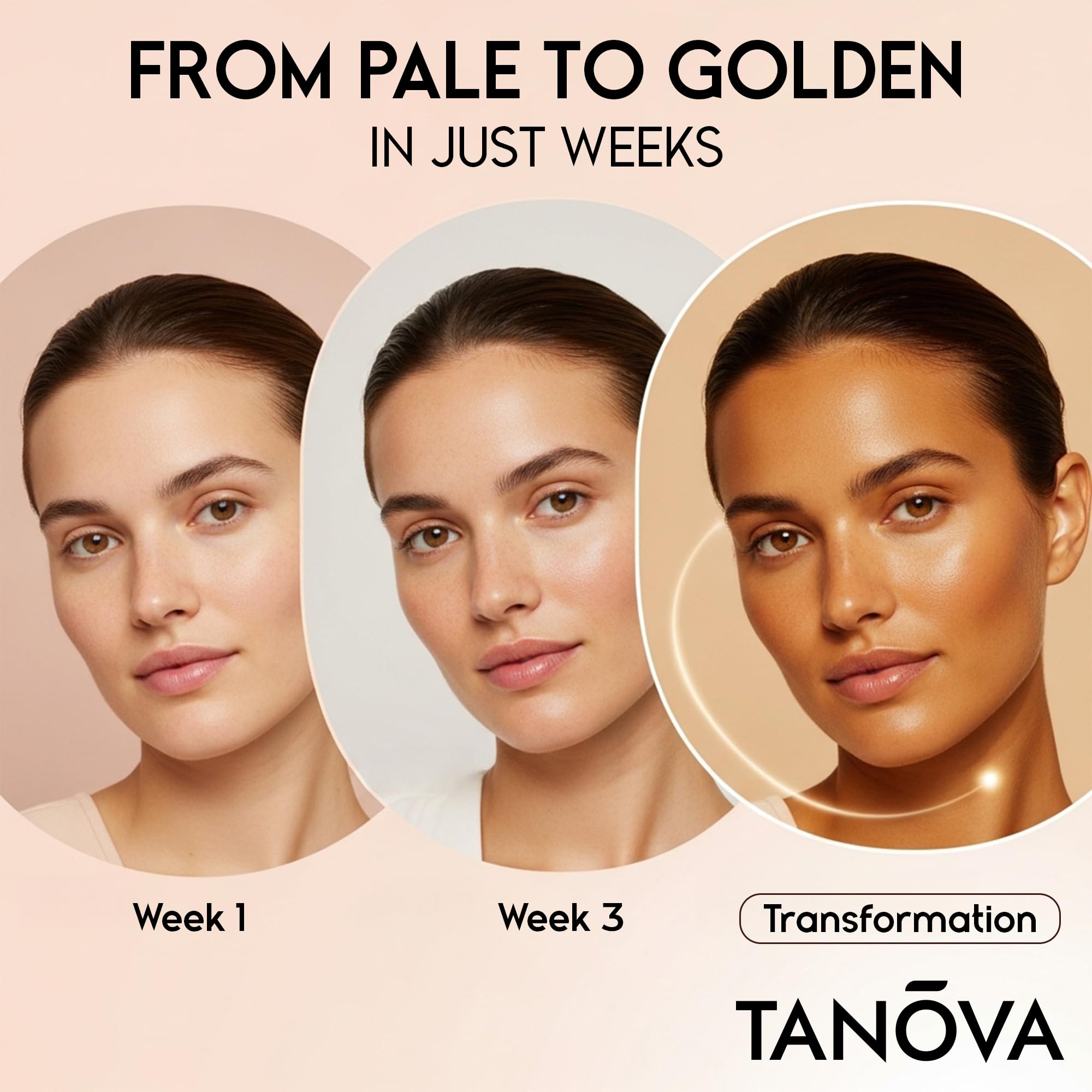 Tanova Tanning Pills capsules close-up highlighting convenient daily use.
