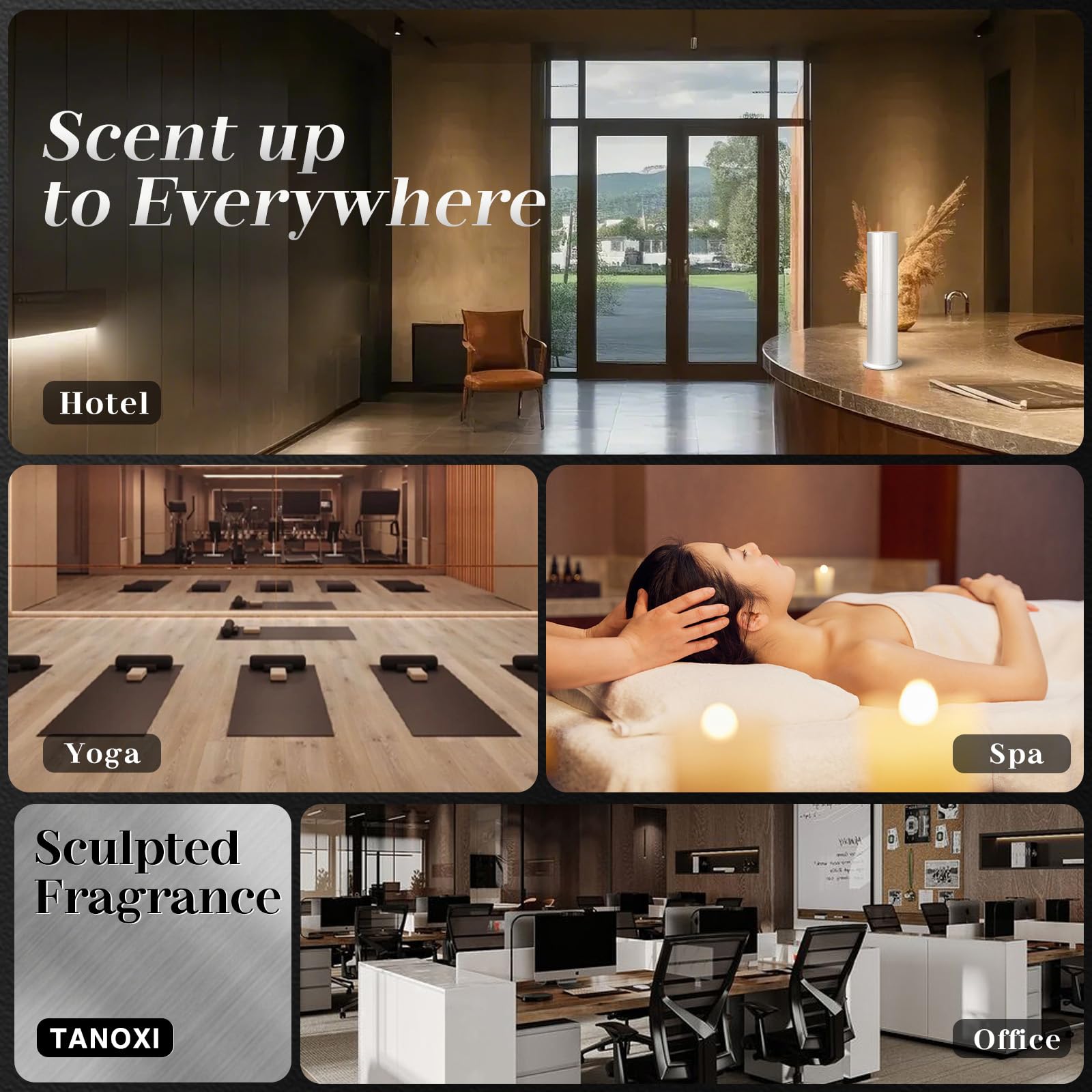 TANOXI diffuser delivering scent across a large room for a consistent ambiance.