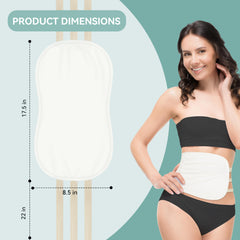 Person wearing the castor oil pack wrap on the abdomen to illustrate fit