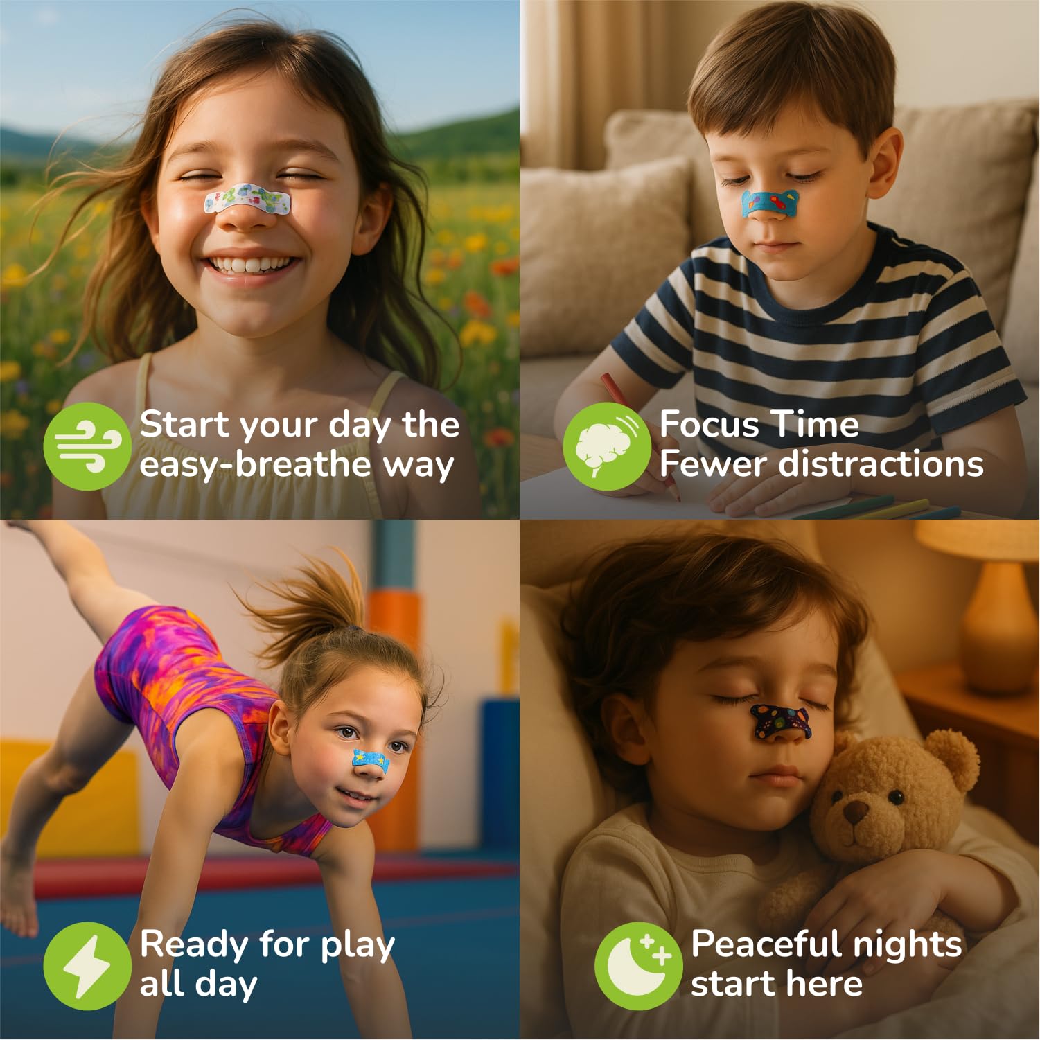TapeGeeks Kids nasal strips box with pediatric-friendly packaging and colors.