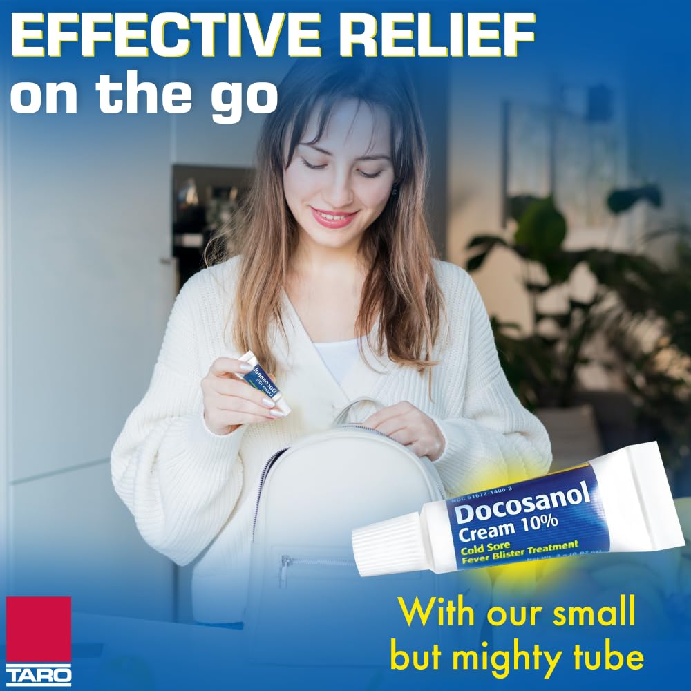 TARO Cold Sore Treatment label detail explains docosanol 10% active ingredient.
