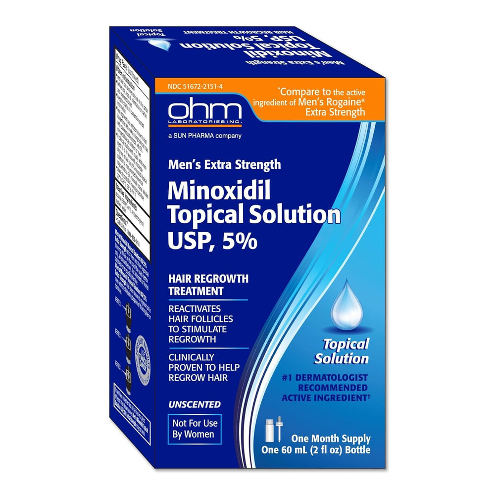 TARO Minoxidil 5% bottle promotes easy daily topical hair regrowth application.