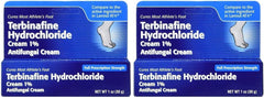 TARO Terbinafine 1% anti-fungal cream packaging shows two tubes for convenient treatment.