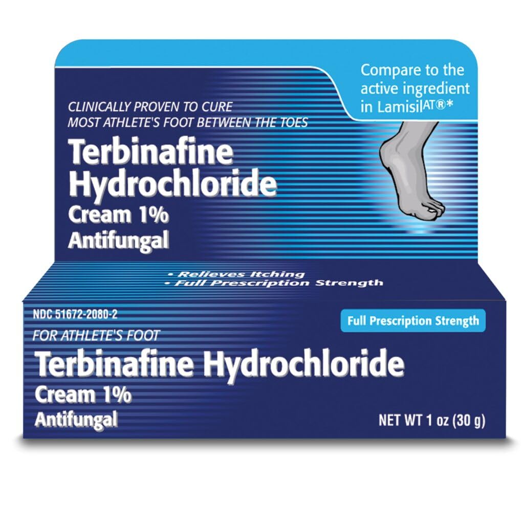 TARO terbinafine 1% cream tube ready for fast athletes foot relief.