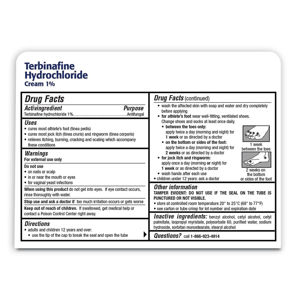 TARO Terbinafine 1% cream container highlighting prescription-strength formula.