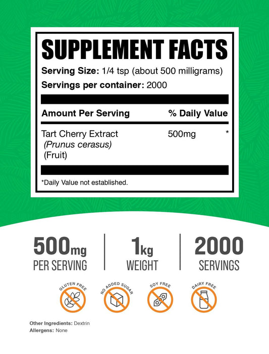 Tart Cherry Extract Powder label showing nutrition facts