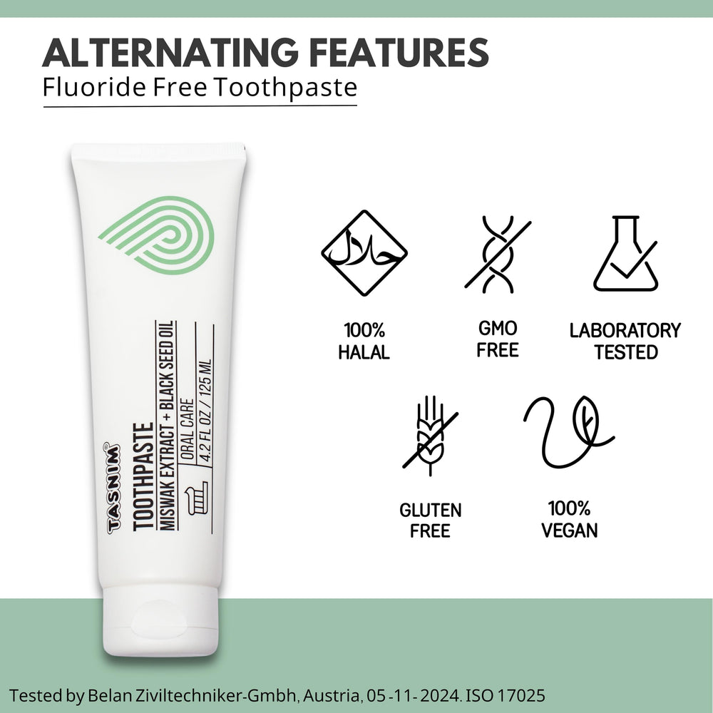 Fluoride-free toothpaste label and packaging
