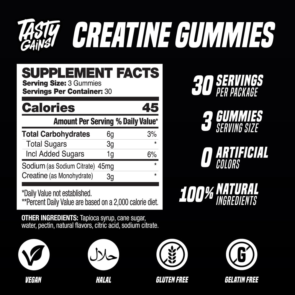 TASTY GAINS Creatine Gummies in-use during workout for steady energy.
