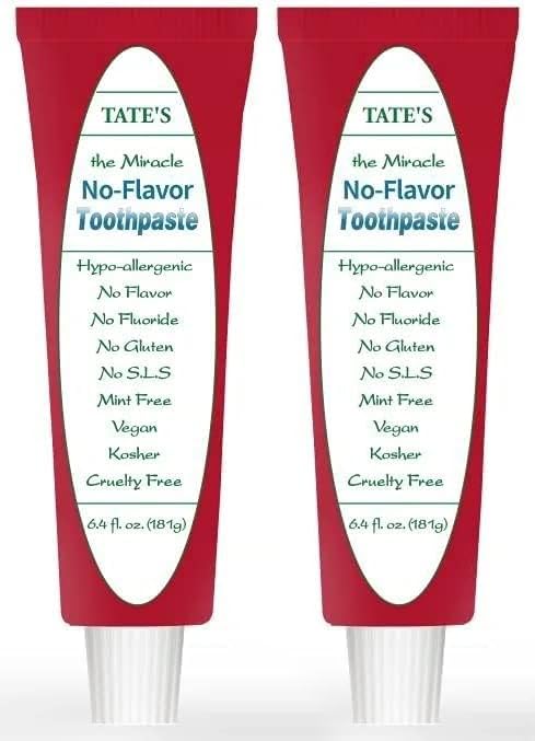 Front packaging of Tate's No Flavor Fluoride-Free Toothpaste (Pack of 2)