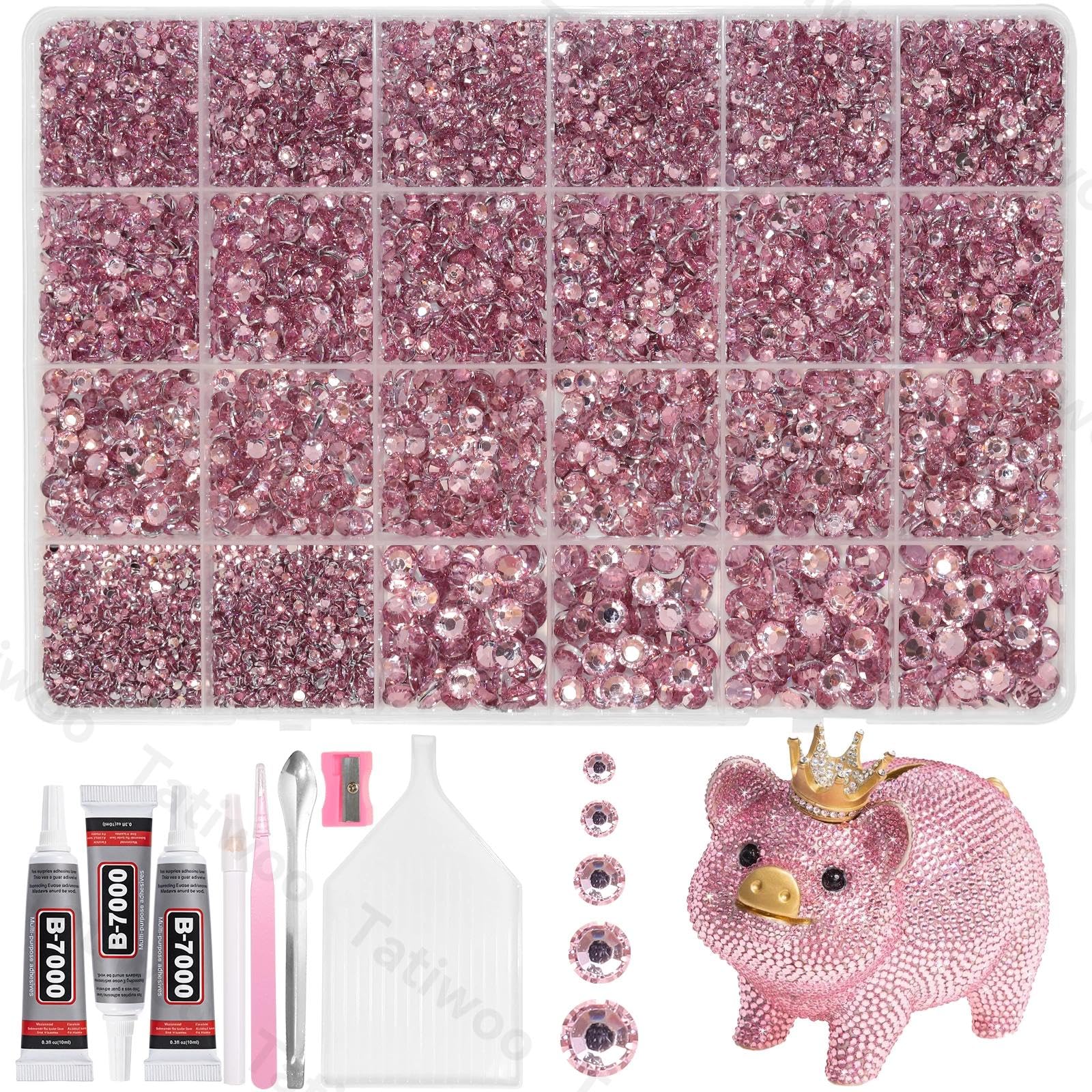 Tatiwoo 20000pcs light pink flatback rhinestones kit for crafting projects.