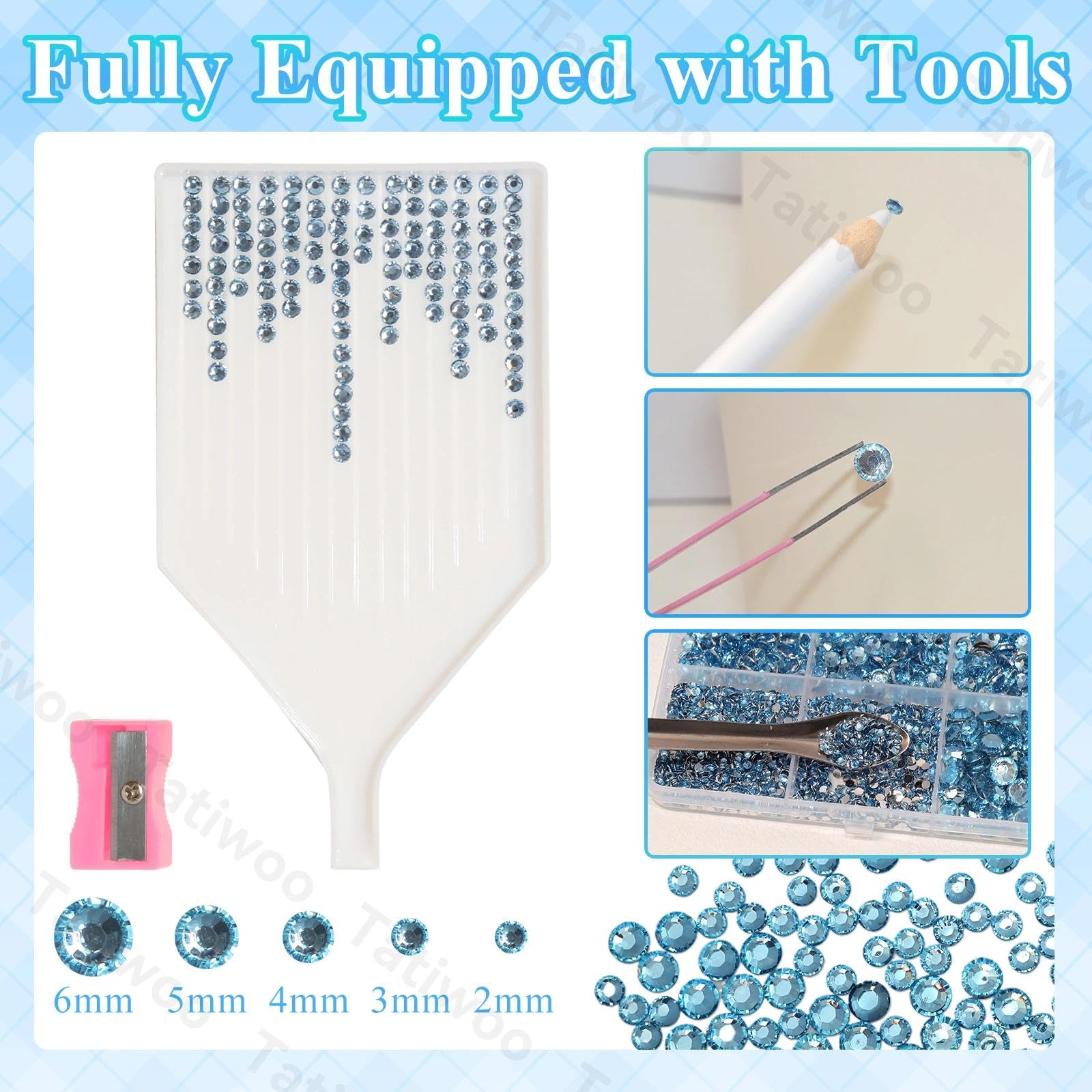 Tatiwoo bedazzling kit with glue and tools for easy placement.