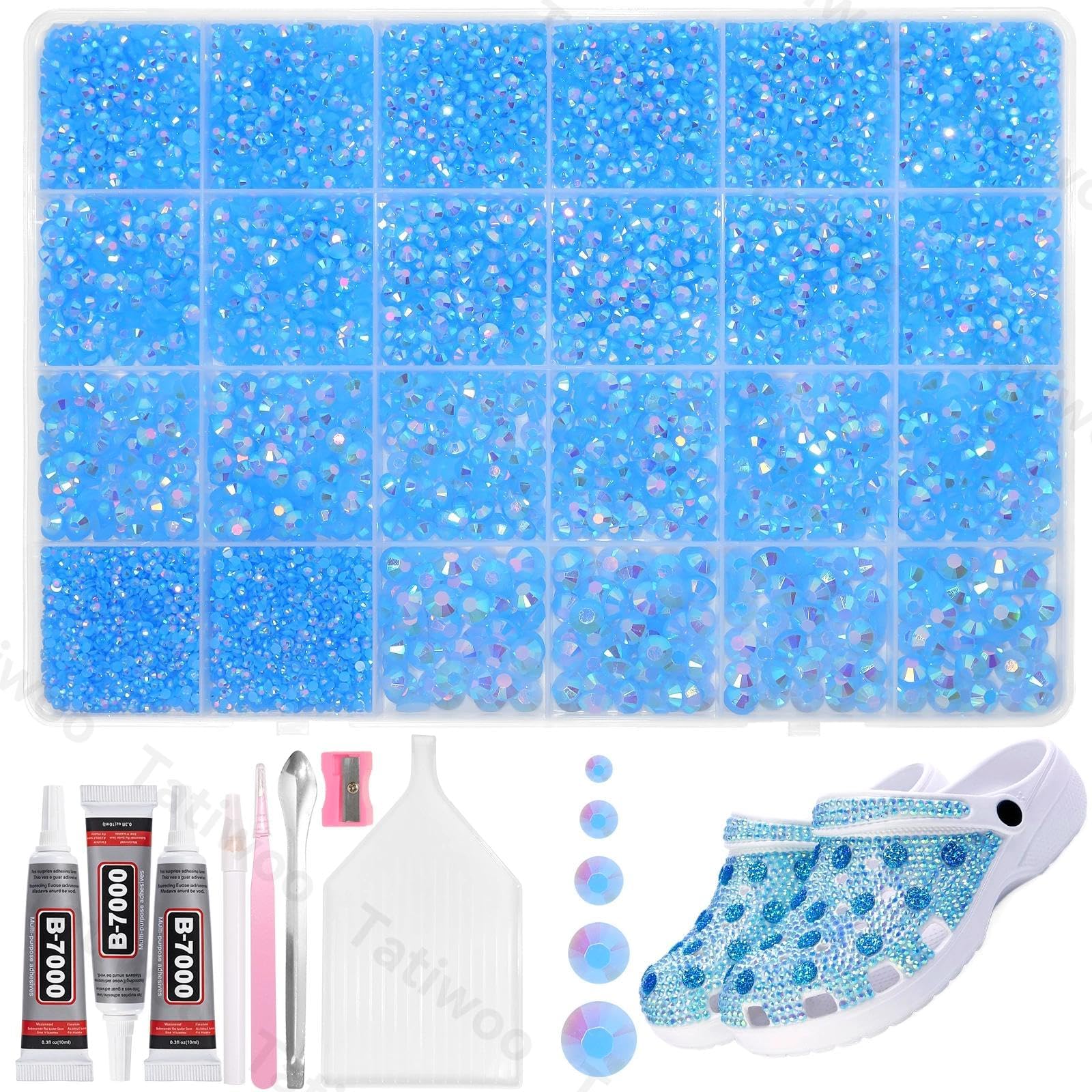 Tatiwoo blue flatback rhinestones in mixed sizes for versatile DIY embellishment