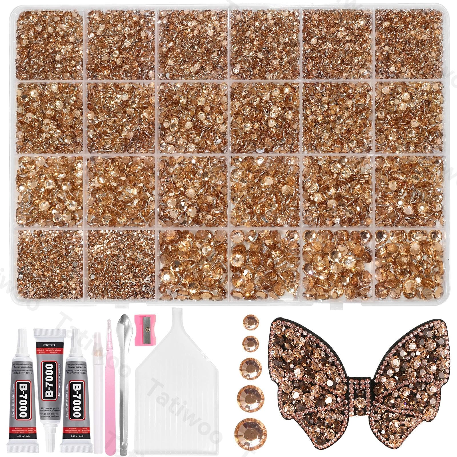 Tatiwoo champagne flatback rhinestones for dazzling craft embellishments and premium sparkle.