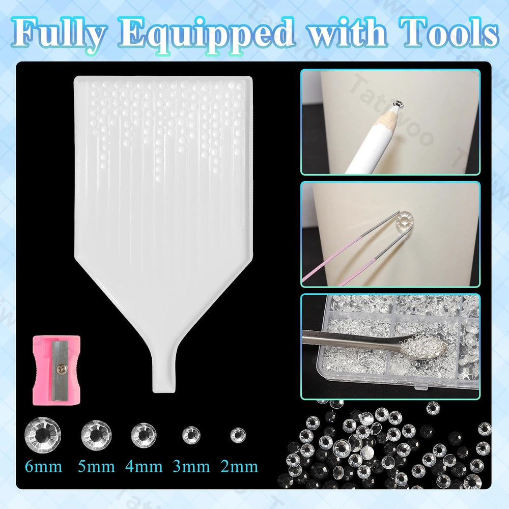Tatiwoo flatback rhinestones demonstrating easy adhesion with B-7000