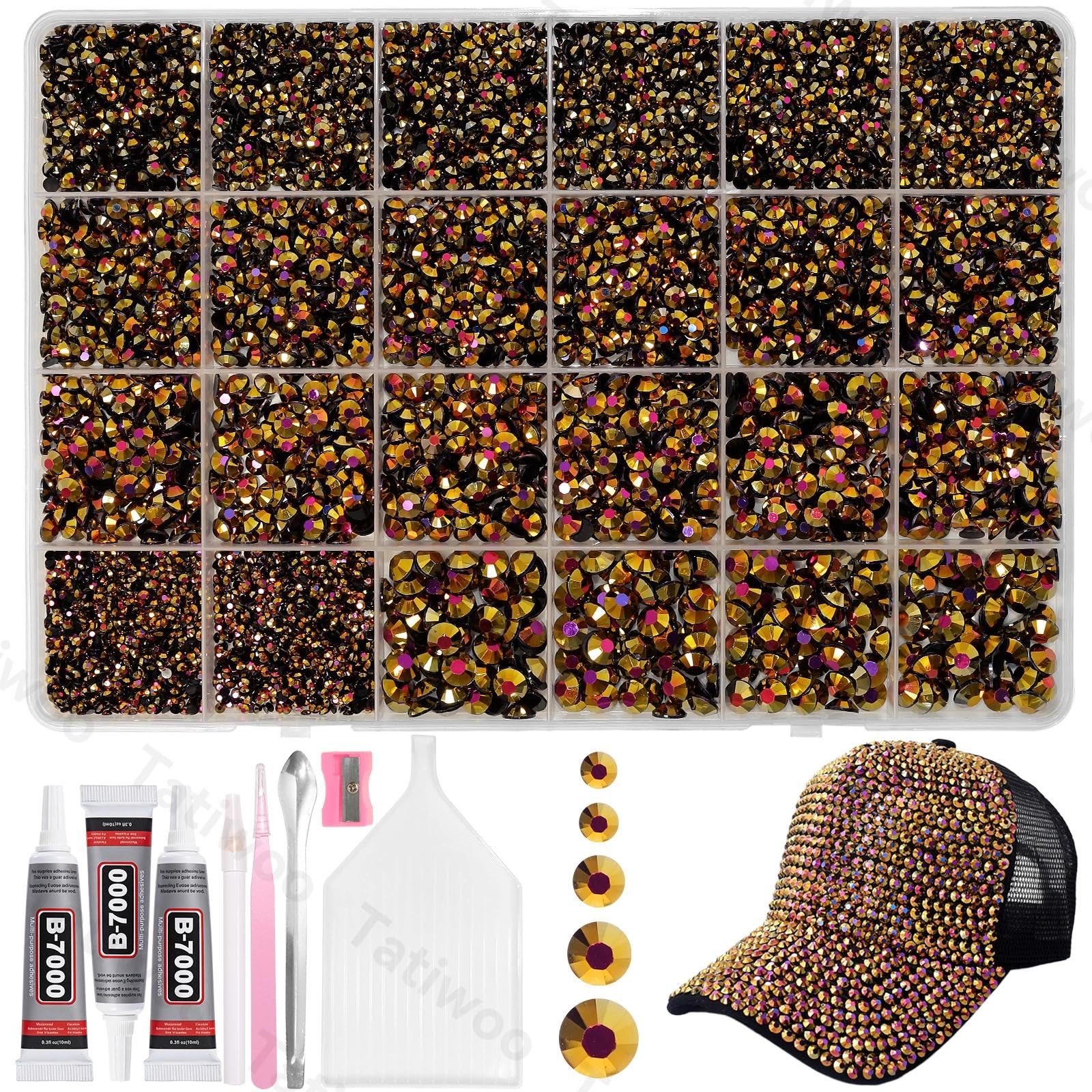 Tatiwoo gold-black flatback rhinestones with AB coating sparkle for vibrant crafts