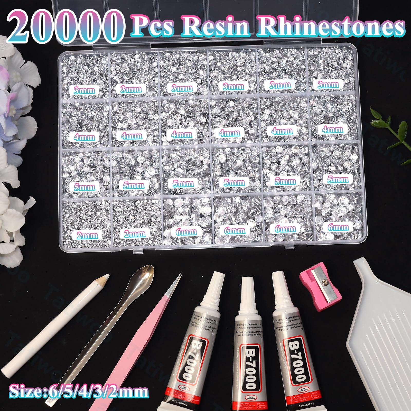 Mixed size rhinestones 2mm to 6mm for precise detailing