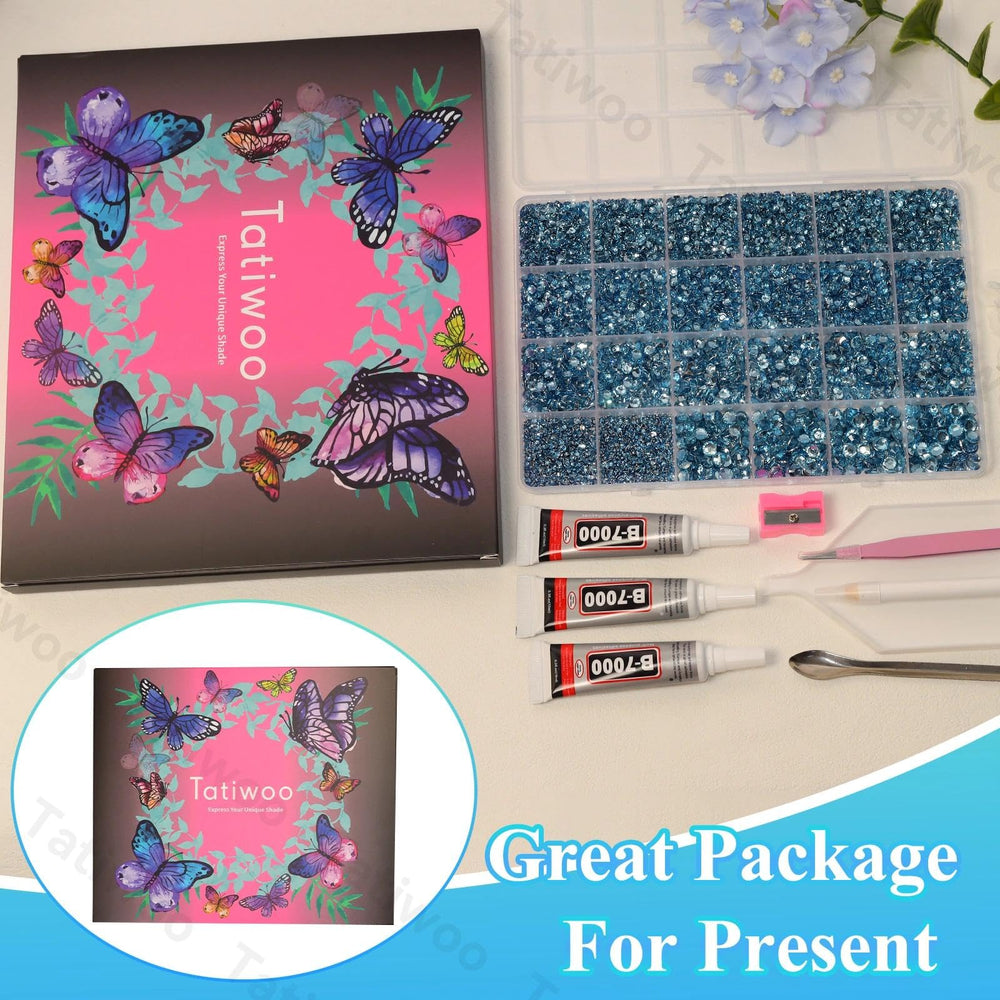 Tatiwoo nail art and makeup designs enhanced by shimmering rhinestones.