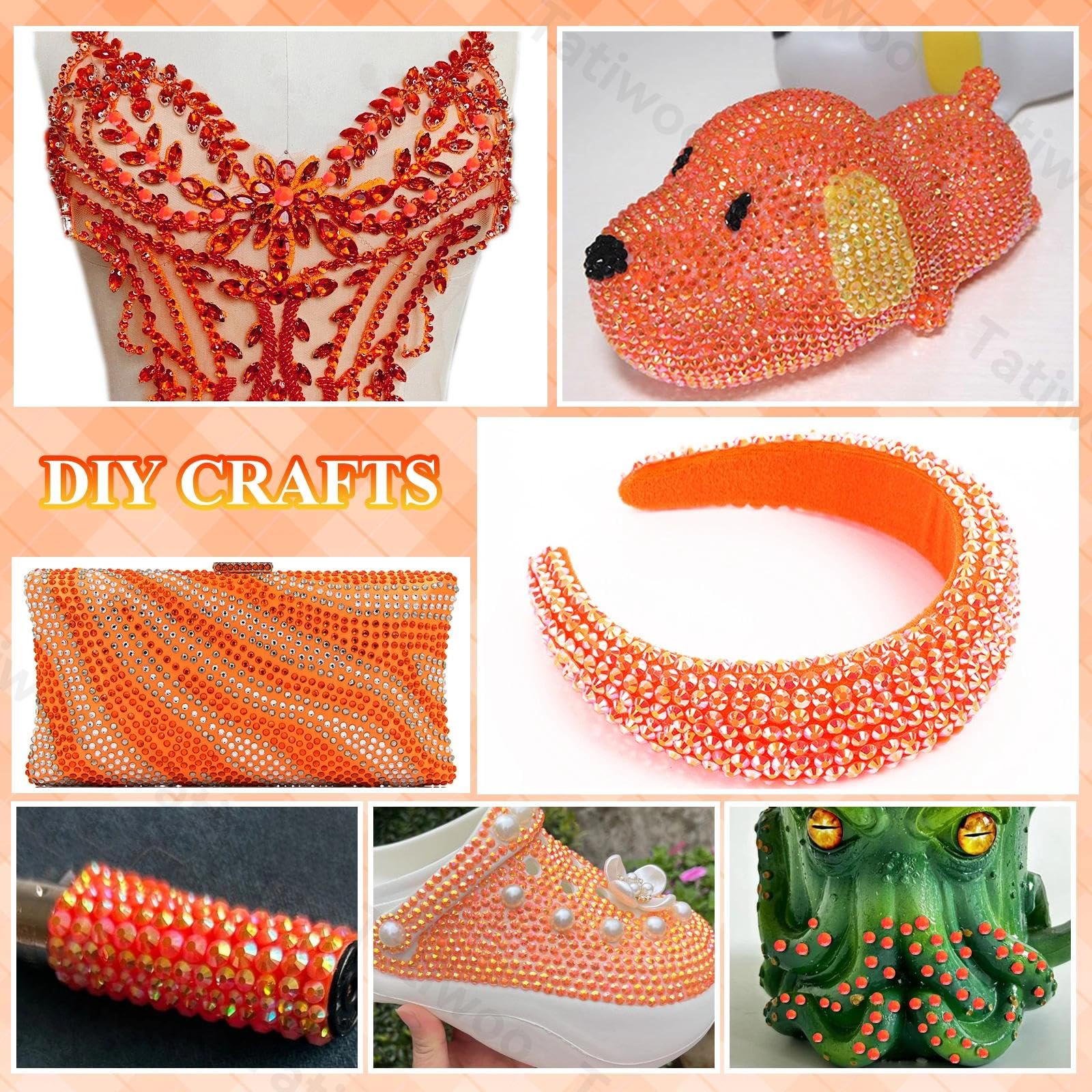 Tatiwoo orange flatback rhinestones kit-pack ready to use