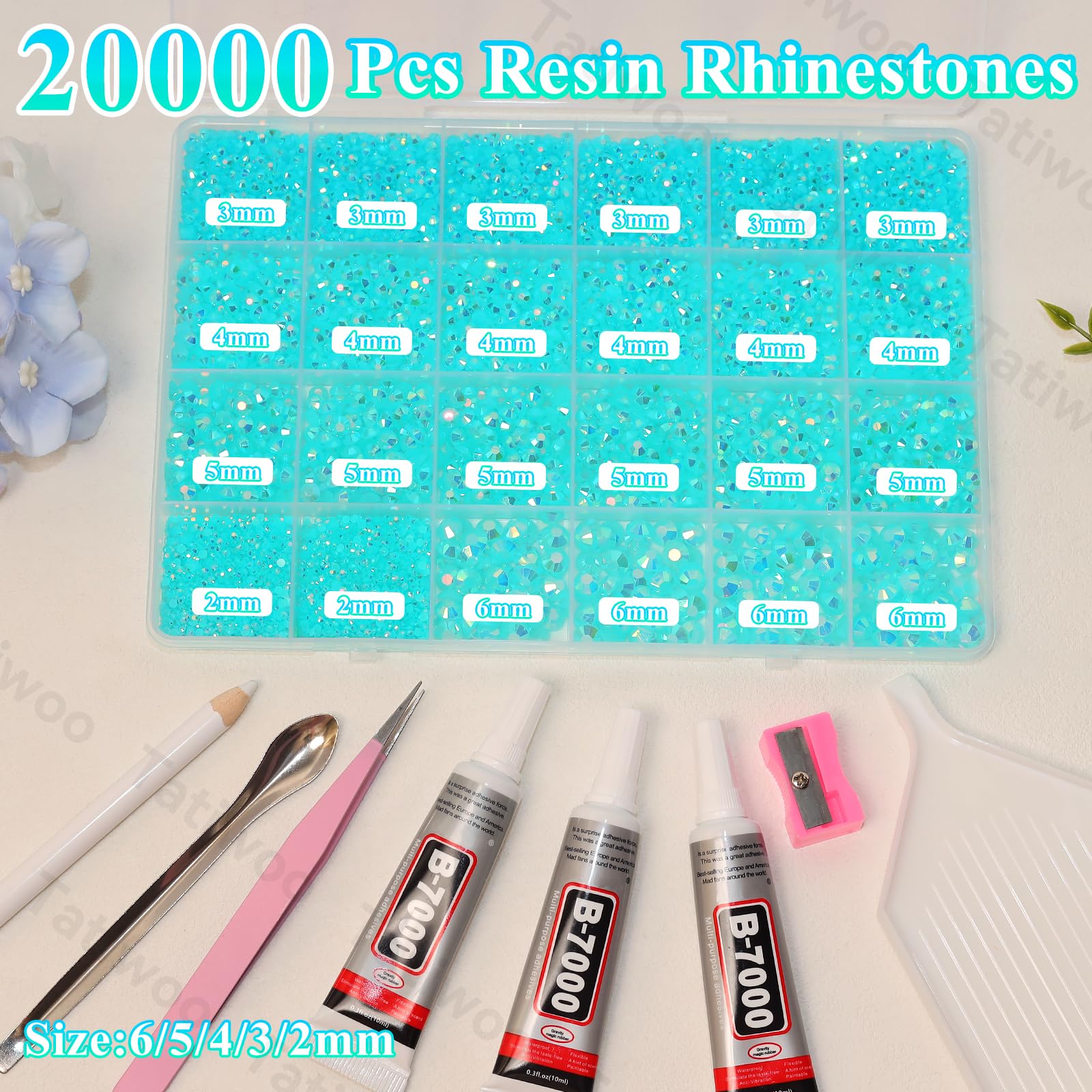 Tatiwoo sky blue AB rhinestones 2-6mm mix for precise detailing