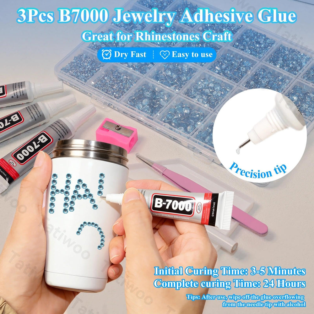 Tatiwoo tumbler and crafts sparkle with light blue rhinestones.