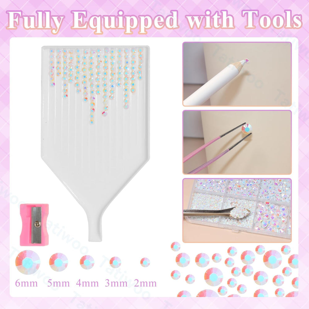 Tatiwoo white AB rhinestones 5mm close-up for eye-catching apparel details and glam.