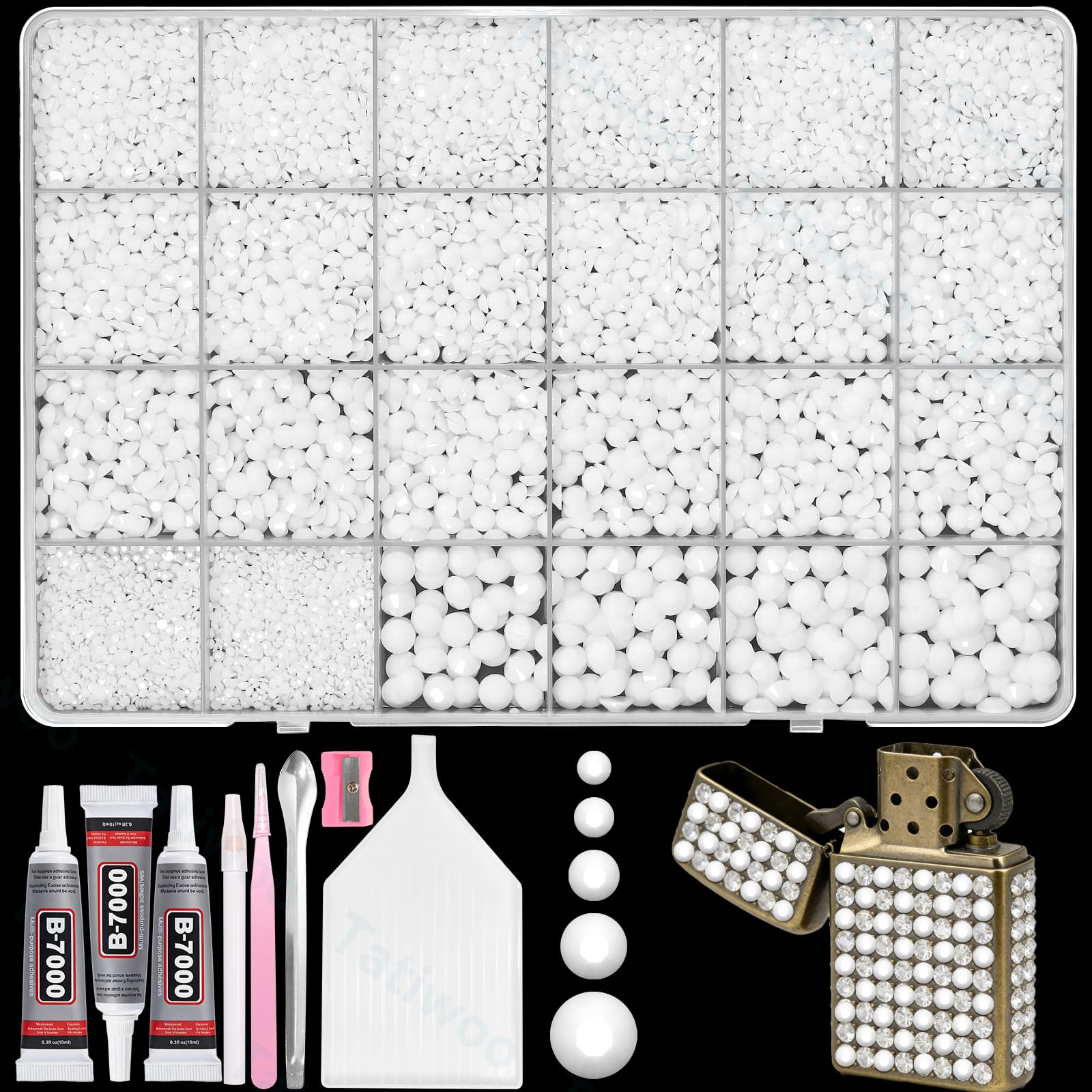 Tatiwoo white flatback jelly rhinestones 2-6mm for versatile DIY embellishments on fabric.