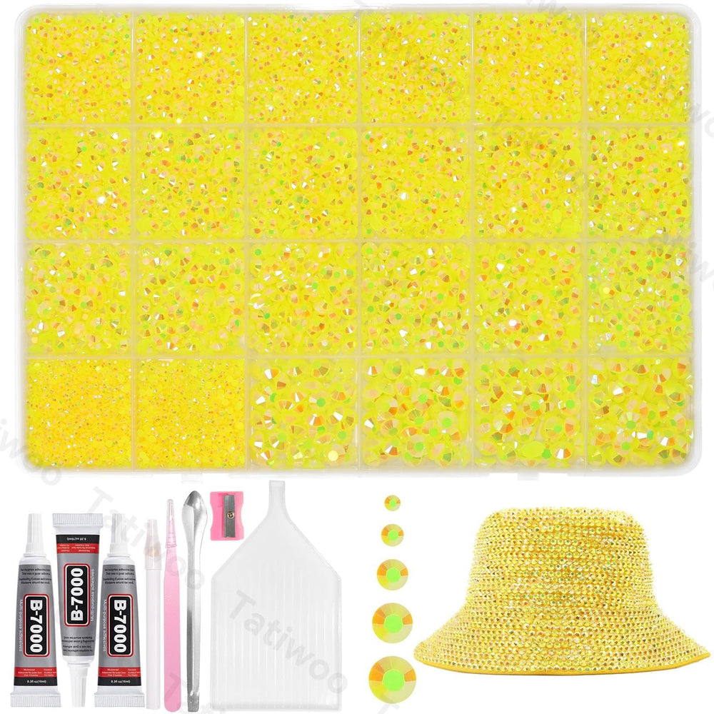 Tatiwoo yellow flatback rhinestones, 2mm, ideal for delicate fabric detailing.