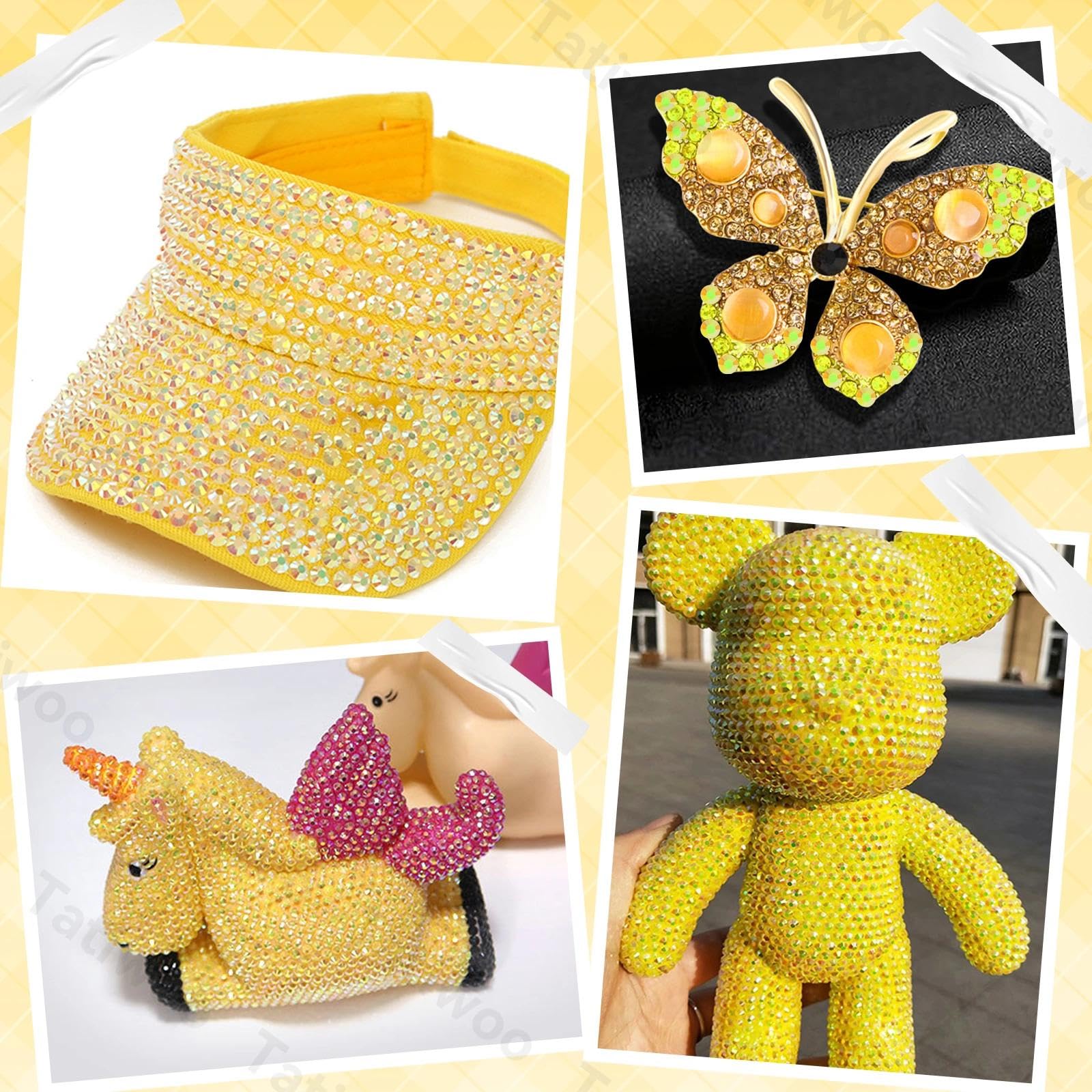 Tatiwoo yellow flatback rhinestones, 3mm, adds subtle sparkle to apparel.