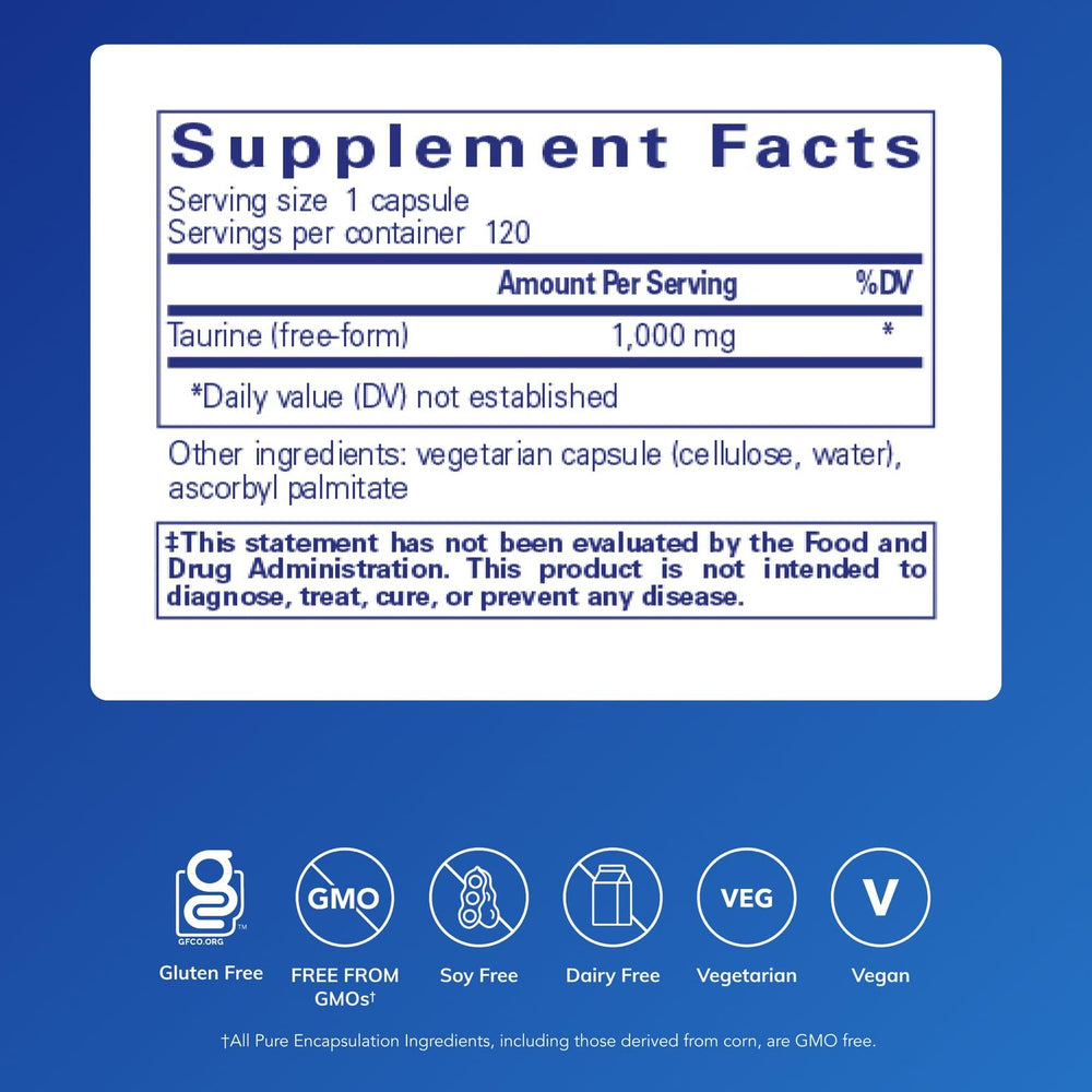 Taurine 1000 mg bottle highlighting liver and gallbladder support