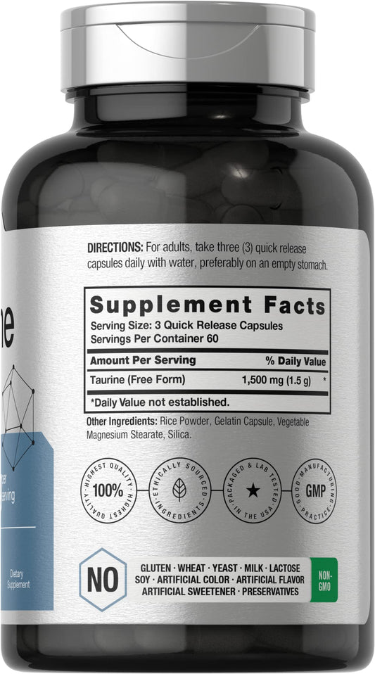 Nutrition label showing 1500 mg taurine per serving