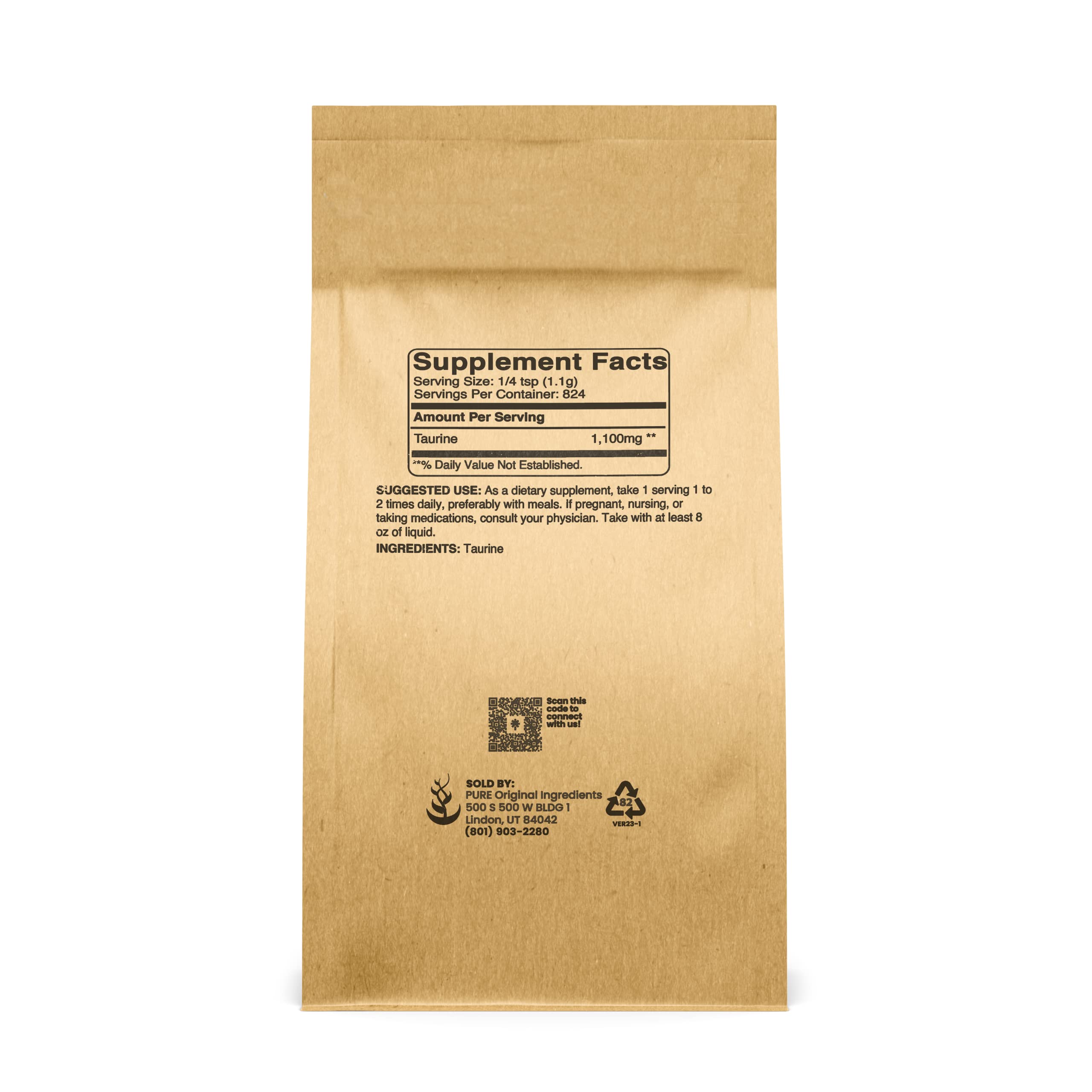 Packaging for Taurine Powder showing 2 lb size