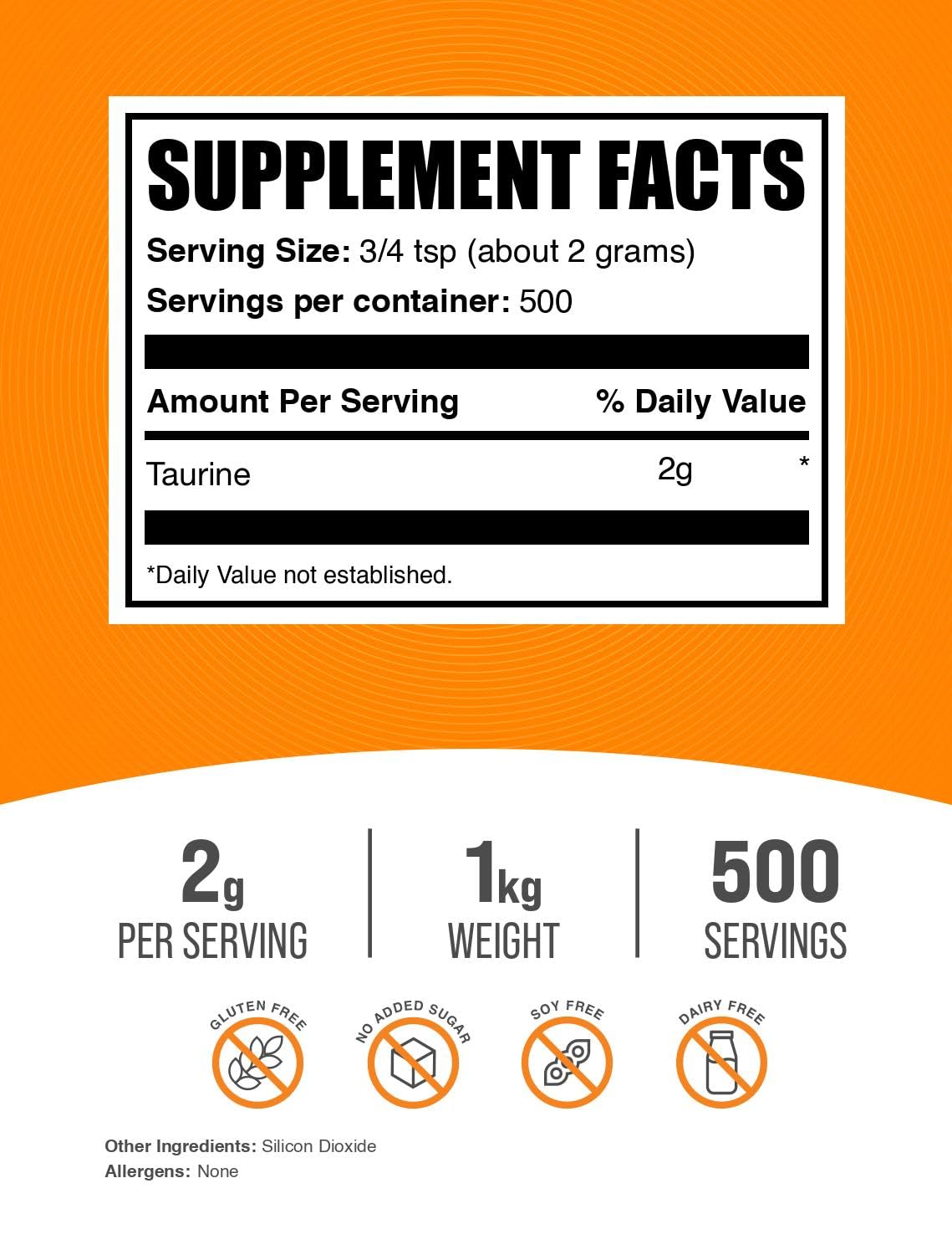 Unflavored Taurine powder in a 1kg bag for shakes.