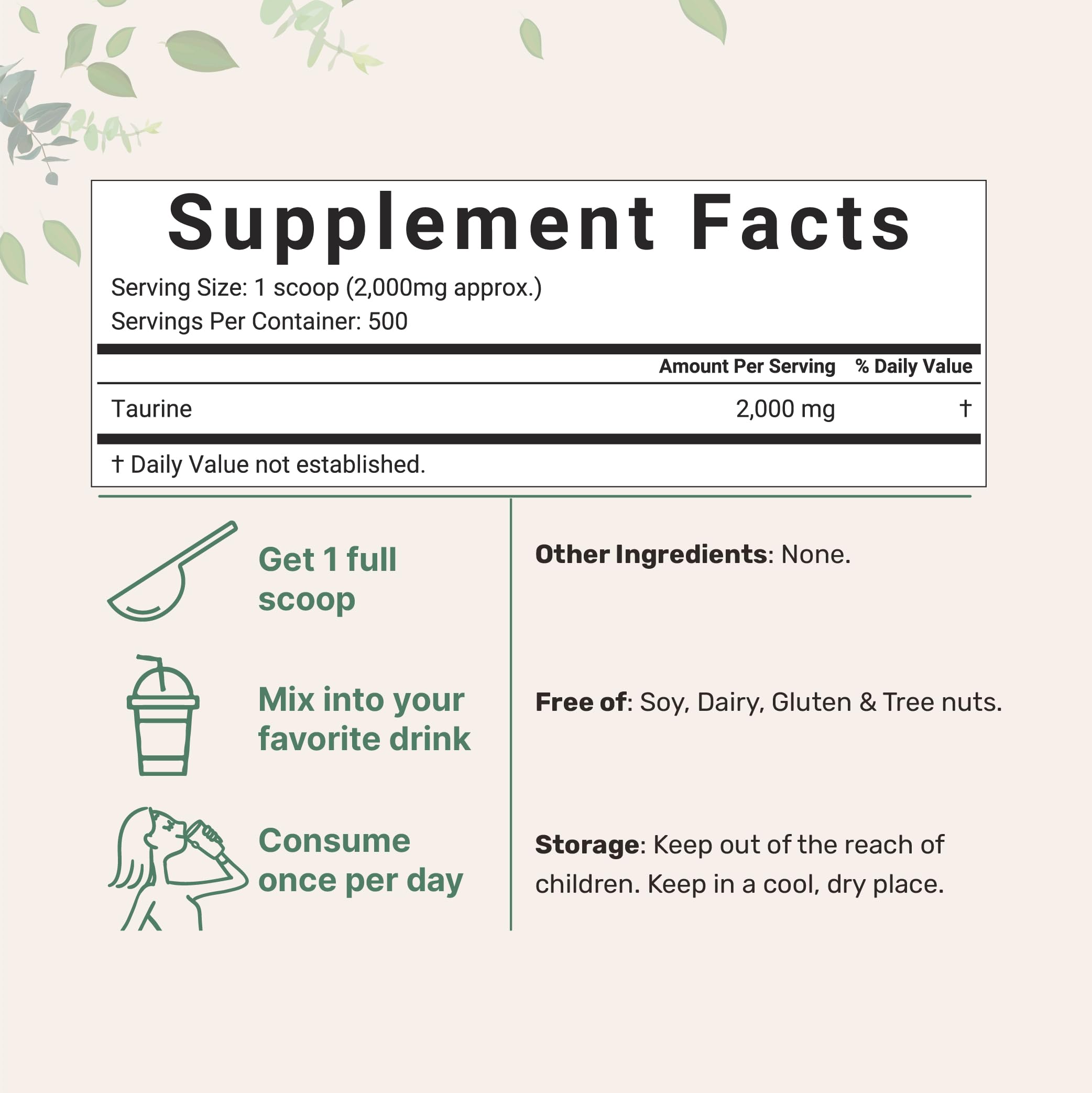Unflavored taurine powder 1kg