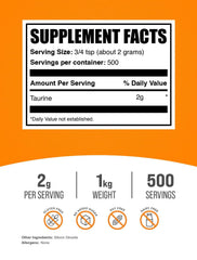 Unflavored Taurine powder in a 1kg bag for shakes.