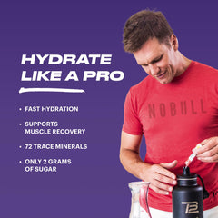 TB12 electrolyte powder packaging showcasing Blueberry Pomegranate flavor
